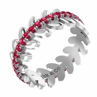 She & I Leaf And Flower Design Women's Band Ruby Accent In Sterling Silver - JBR Jeweler