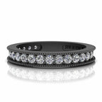 JBR Jeweler Silver Ring 3 / Silver Black Rhodium Plated Simple Channel Set Milgrain Sterling Silver Women's Band