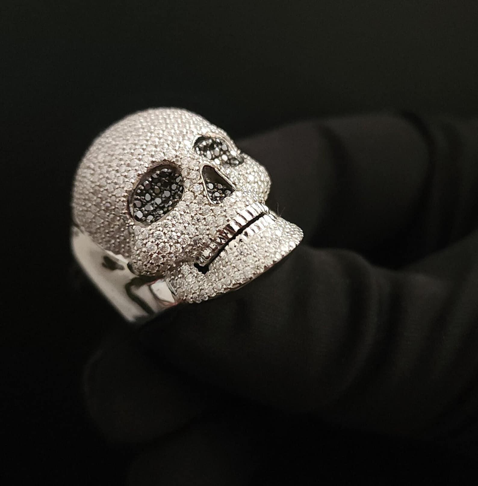Skull VVS Moissanite Iced Out Rapper Pinky Hip Hop Ring Men s S925 Silver Ring