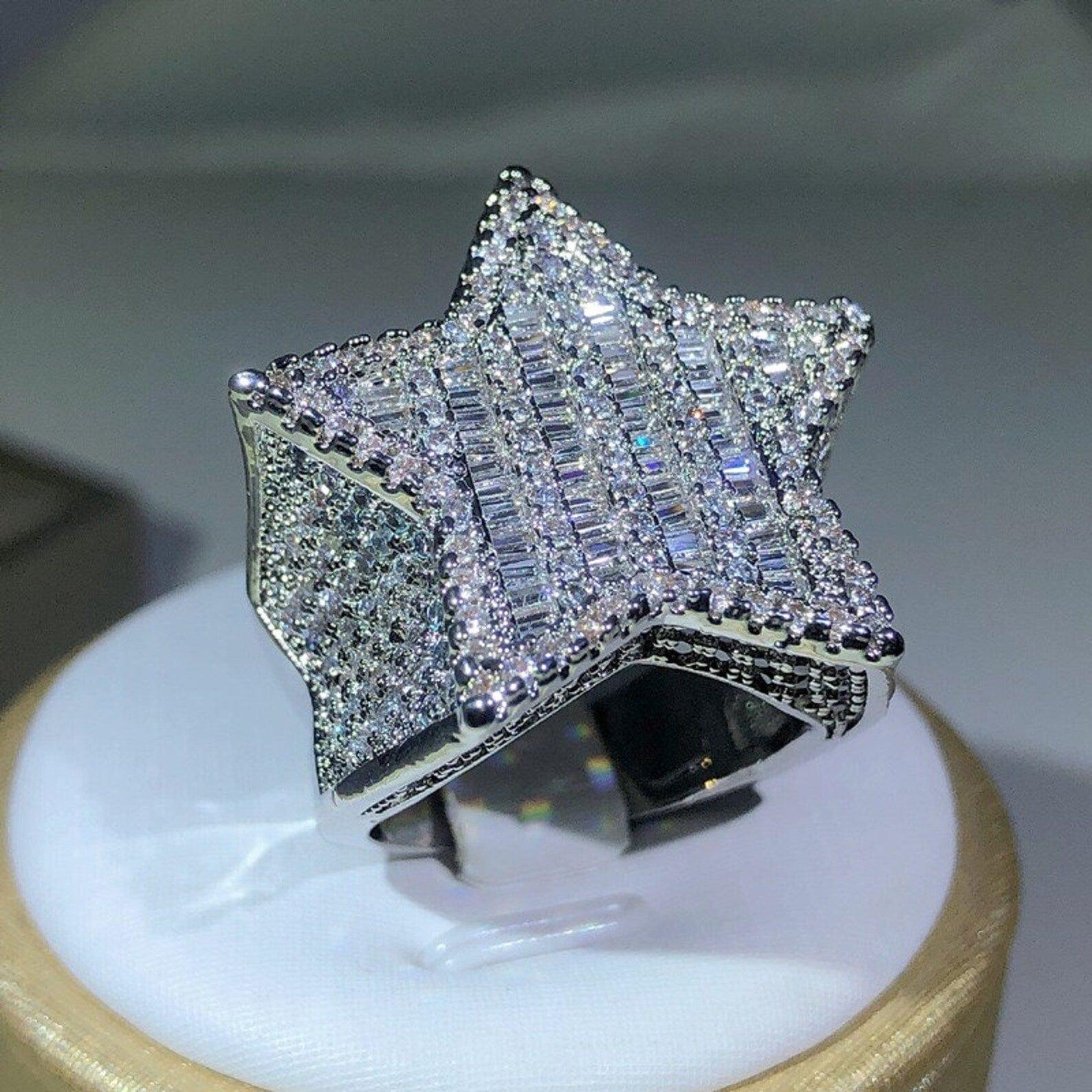 Star shaped Moissanite diamond rapper stylish hip hop men's & Women Un ...