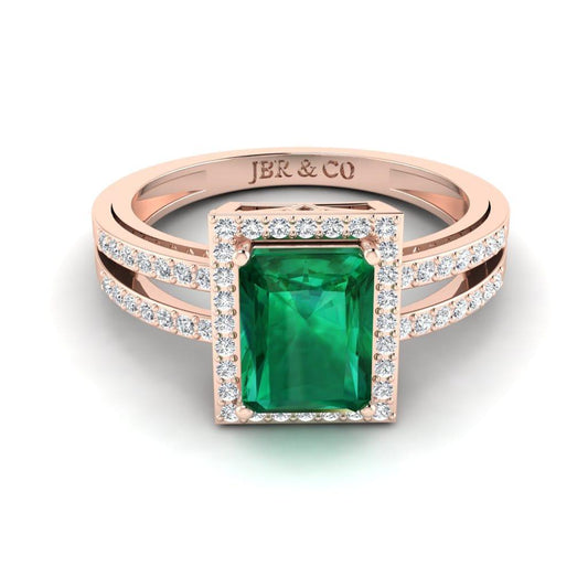 Sterling JBR Halo Emerald Gemstone Silver BirthStone Ring - JBR Jeweler