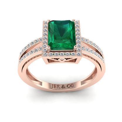 Sterling JBR Halo Emerald Gemstone Silver BirthStone Ring - JBR Jeweler