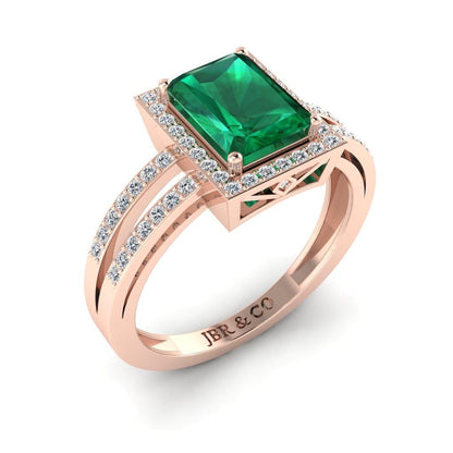 Sterling JBR Halo Emerald Gemstone Silver BirthStone Ring - JBR Jeweler