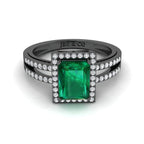 Sterling JBR Halo Emerald Gemstone Silver BirthStone Ring - JBR Jeweler