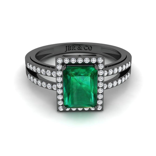 Sterling JBR Halo Emerald Gemstone Silver BirthStone Ring - JBR Jeweler