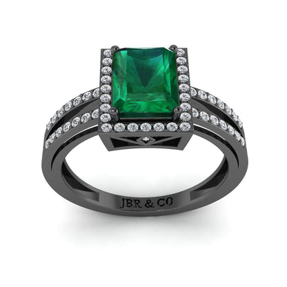 Sterling JBR Halo Emerald Gemstone Silver BirthStone Ring - JBR Jeweler