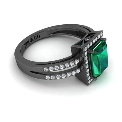 Sterling JBR Halo Emerald Gemstone Silver BirthStone Ring - JBR Jeweler