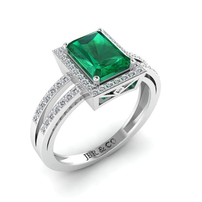 Sterling JBR Halo Emerald Gemstone Silver BirthStone Ring - JBR Jeweler