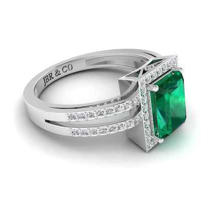 Sterling JBR Halo Emerald Gemstone Silver BirthStone Ring - JBR Jeweler