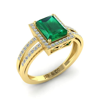 Sterling JBR Halo Emerald Gemstone Silver BirthStone Ring - JBR Jeweler