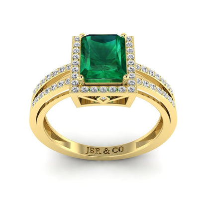 Sterling JBR Halo Emerald Gemstone Silver BirthStone Ring - JBR Jeweler