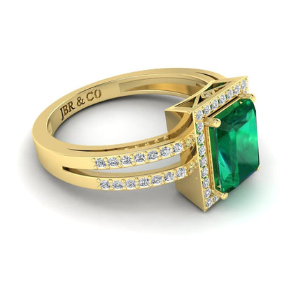 Sterling JBR Halo Emerald Gemstone Silver BirthStone Ring - JBR Jeweler