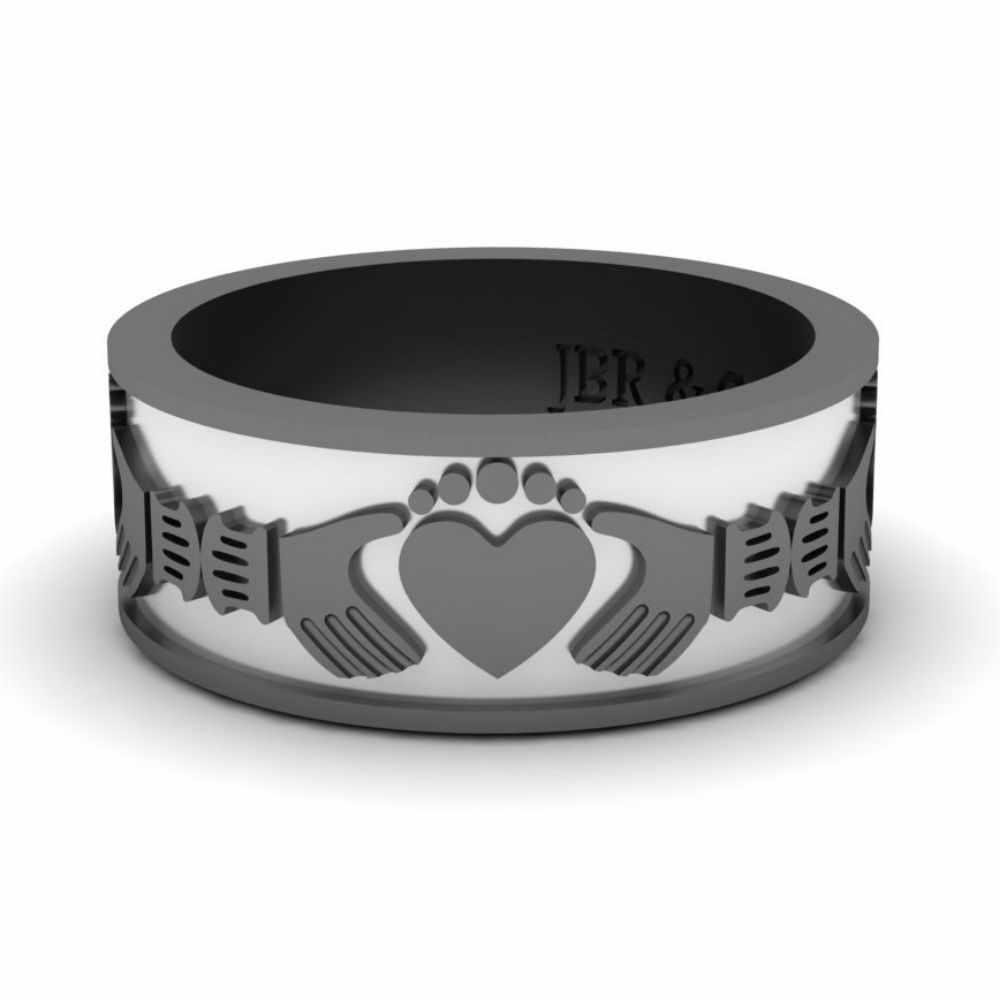 Sterling Silver Embossed Wide Claddagh Band - JBR Jeweler