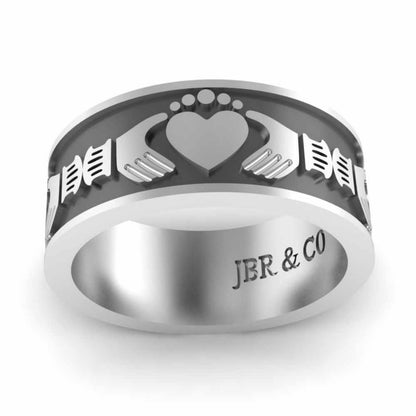 Sterling Silver Embossed Wide Claddagh Band - JBR Jeweler