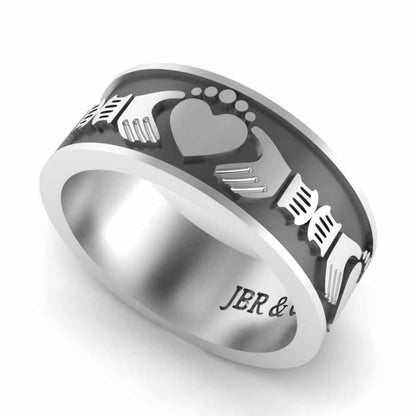 Sterling Silver Embossed Wide Claddagh Band - JBR Jeweler