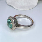 Teal Green Paraiba tourmaline vintage halo engagement ring - JBR Jeweler