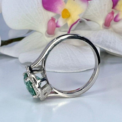 Teal Green Paraiba tourmaline vintage halo engagement ring - JBR Jeweler