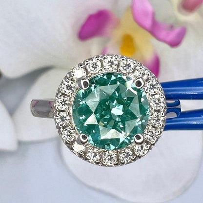 Teal Green Paraiba tourmaline vintage halo engagement ring - JBR Jeweler