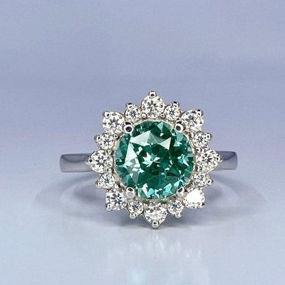 Teal Green Paraiba tourmaline vintage style engagement ring - JBR Jeweler