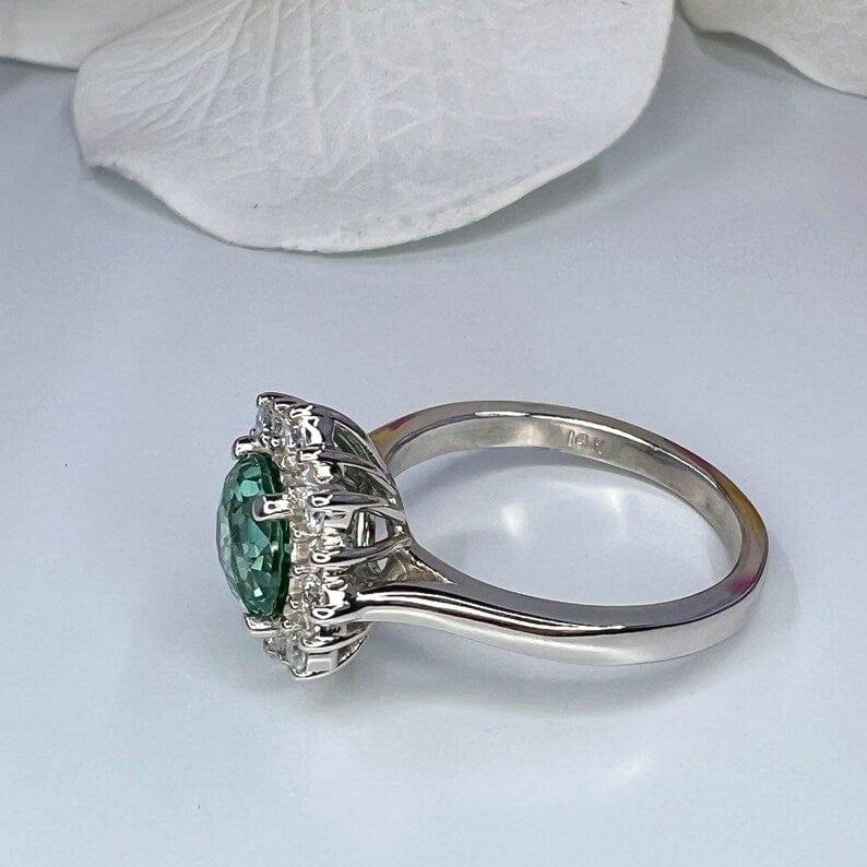 Teal Green Paraiba tourmaline vintage style engagement ring - JBR Jeweler