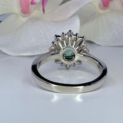 Teal Green Paraiba tourmaline vintage style engagement ring - JBR Jeweler