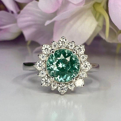 Teal Green Paraiba tourmaline vintage style engagement ring - JBR Jeweler