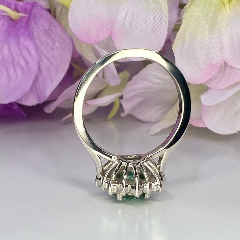 Teal Green Paraiba tourmaline vintage style engagement ring - JBR Jeweler