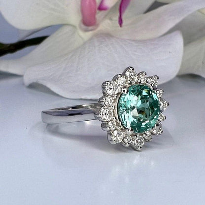 Teal Green Paraiba tourmaline vintage style engagement ring - JBR Jeweler