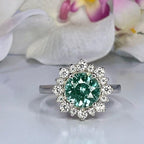 Teal Green Paraiba tourmaline vintage style engagement ring - JBR Jeweler