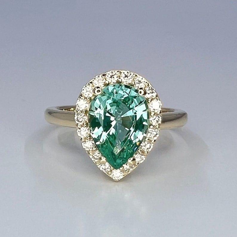 Teal Paraiba Tourmaline 14K White Gold Pear Shaped Halo Ring - JBR Jeweler