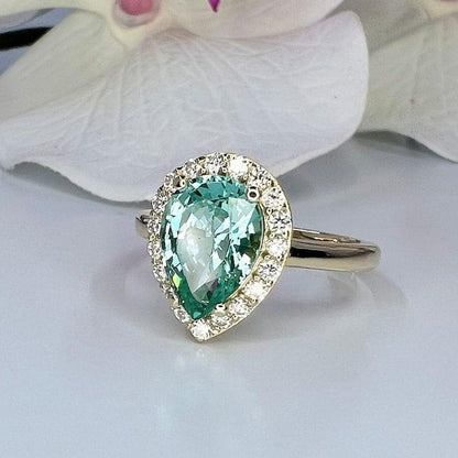 Teal Paraiba Tourmaline 14K White Gold Pear Shaped Halo Ring - JBR Jeweler