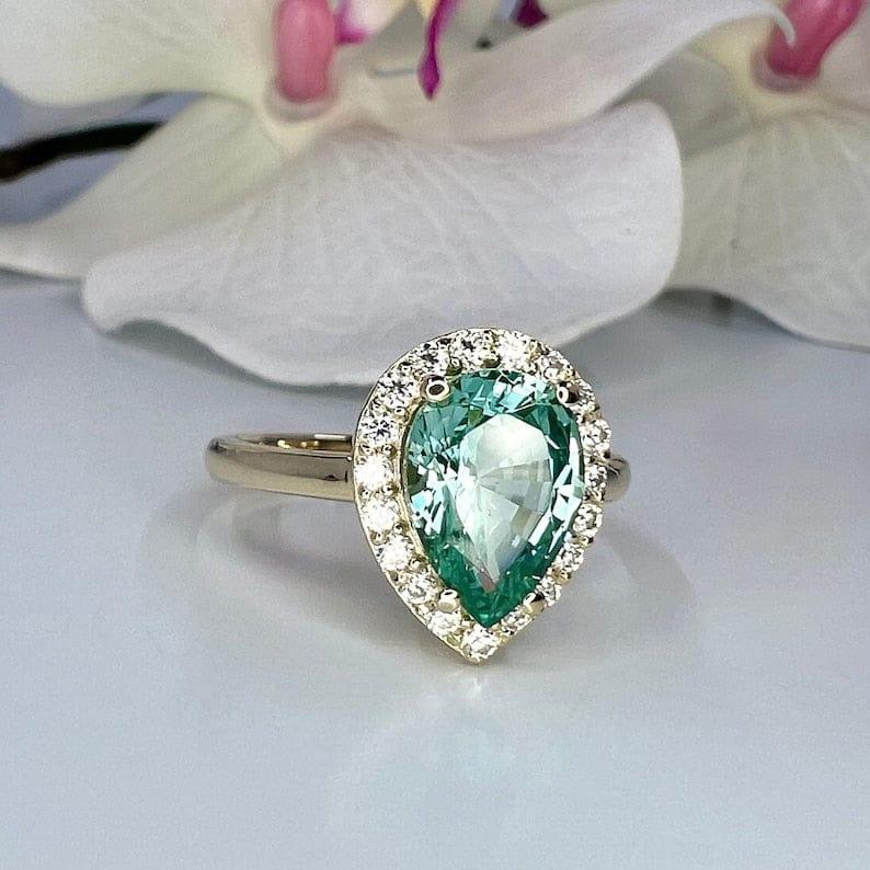 Teal Paraiba Tourmaline 14K White Gold Pear Shaped Halo Ring - JBR Jeweler