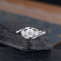 Three Stone Round Cut White Gold Wedding Anniversary Moissanite Engagement Ring - JBR Jeweler
