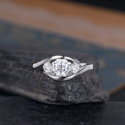 Three Stone Round Cut White Gold Wedding Anniversary Moissanite Engagement Ring - JBR Jeweler