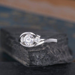 Three Stone Round Cut White Gold Wedding Anniversary Moissanite Engagement Ring - JBR Jeweler