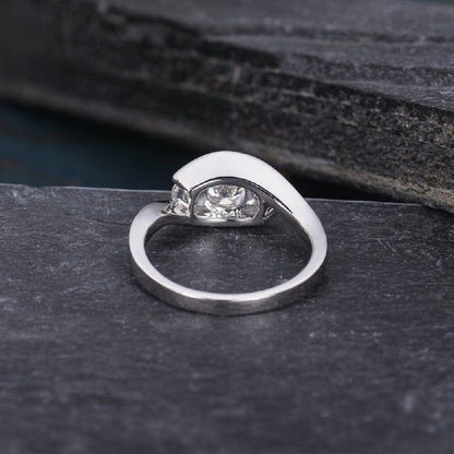 Three Stone Round Cut White Gold Wedding Anniversary Moissanite Engagement Ring - JBR Jeweler