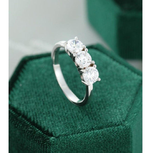 Three Stone White Gold Delicate Wedding Moissanite Engagement Ring - JBR Jeweler