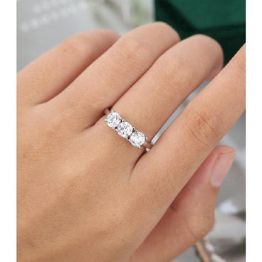 Three Stone White Gold Delicate Wedding Moissanite Engagement Ring - JBR Jeweler