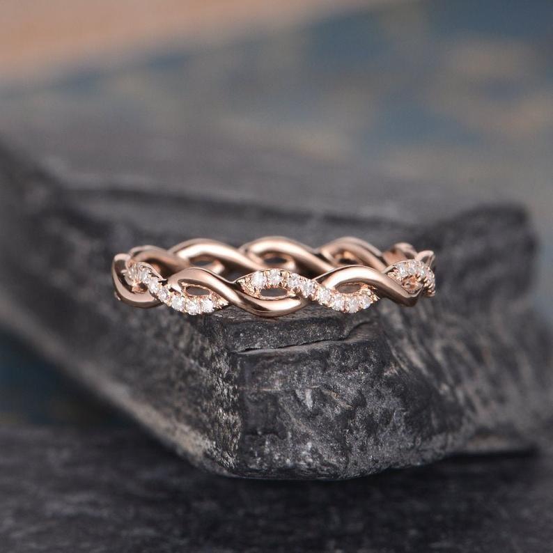 Twist Full Eternity Band Rose Gold Infinity Matching Stacking Wedding Band For Women - JBR Jeweler