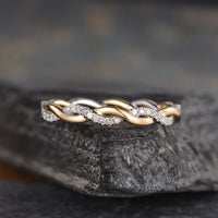 Twist Full Eternity Yellow Gold And White Gold Women Infinity Moissanite Wedding Band - JBR Jeweler