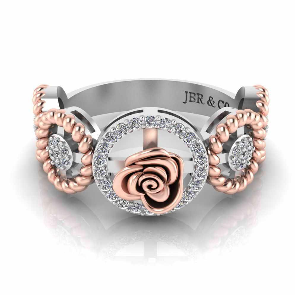 Twisted Rope Style Two Tone Rose Sterling Silver Ring - JBR Jeweler