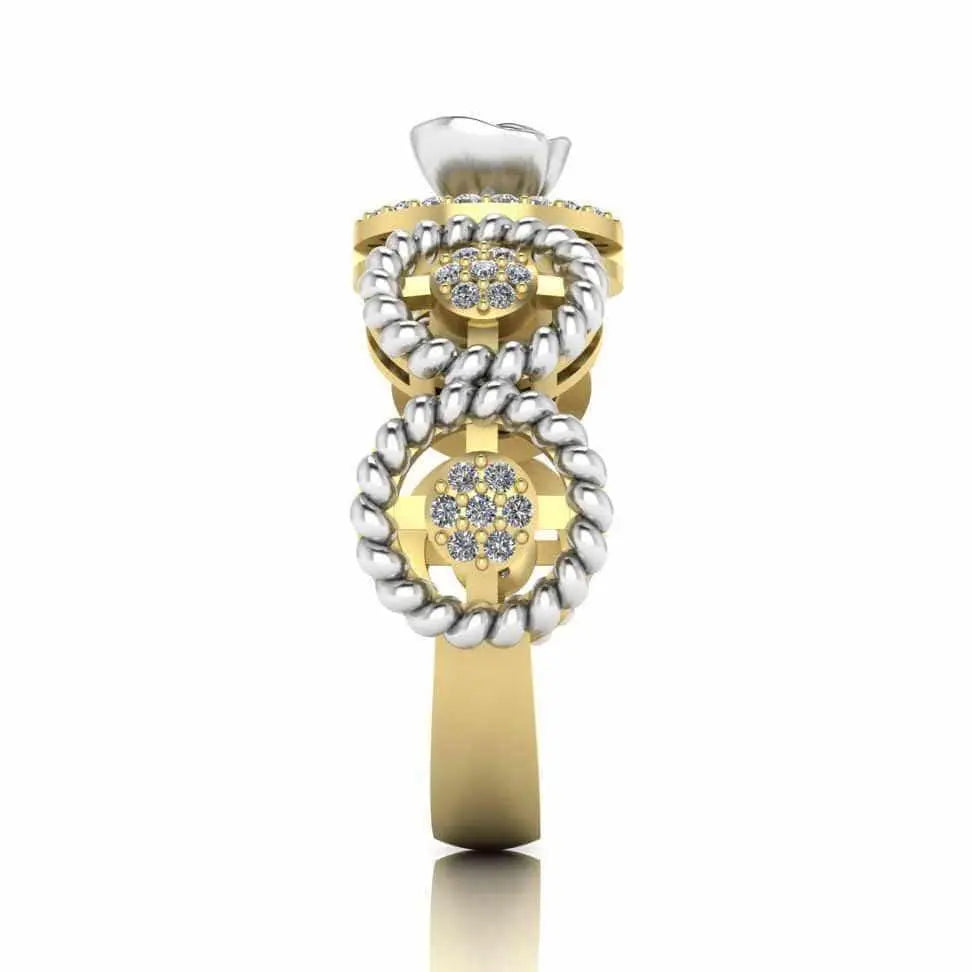 Twisted Rope Style Two Tone Rose Sterling Silver Ring - JBR Jeweler