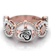 Twisted Rope Style Two Tone Rose Sterling Silver Ring - JBR Jeweler