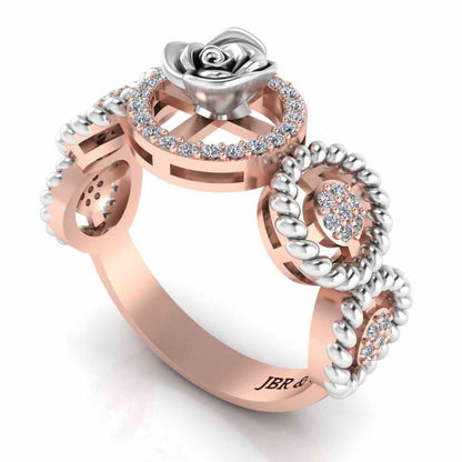 Twisted Rope Style Two Tone Rose Sterling Silver Ring - JBR Jeweler