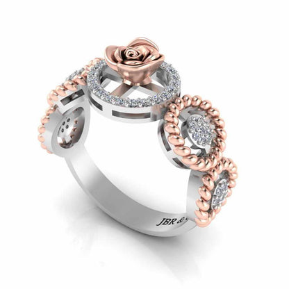 Twisted Rope Style Two Tone Rose Sterling Silver Ring - JBR Jeweler