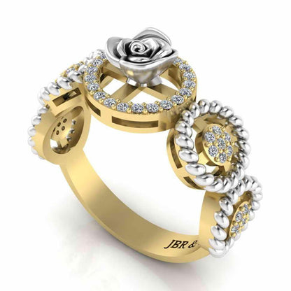 Twisted Rope Style Two Tone Rose Sterling Silver Ring - JBR Jeweler