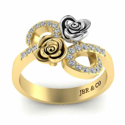 Two Tone Bypass Rose Sterling Silver Ring - JBR Jeweler