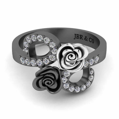 Two Tone Bypass Rose Sterling Silver Ring - JBR Jeweler