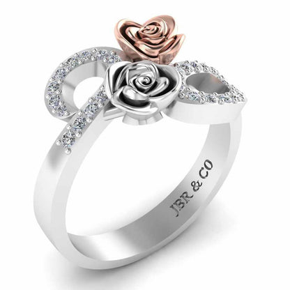 JBR Jeweler Silver Ring Two Tone Bypass Rose Sterling Silver Ring