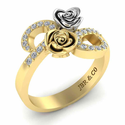 Two Tone Bypass Rose Sterling Silver Ring - JBR Jeweler